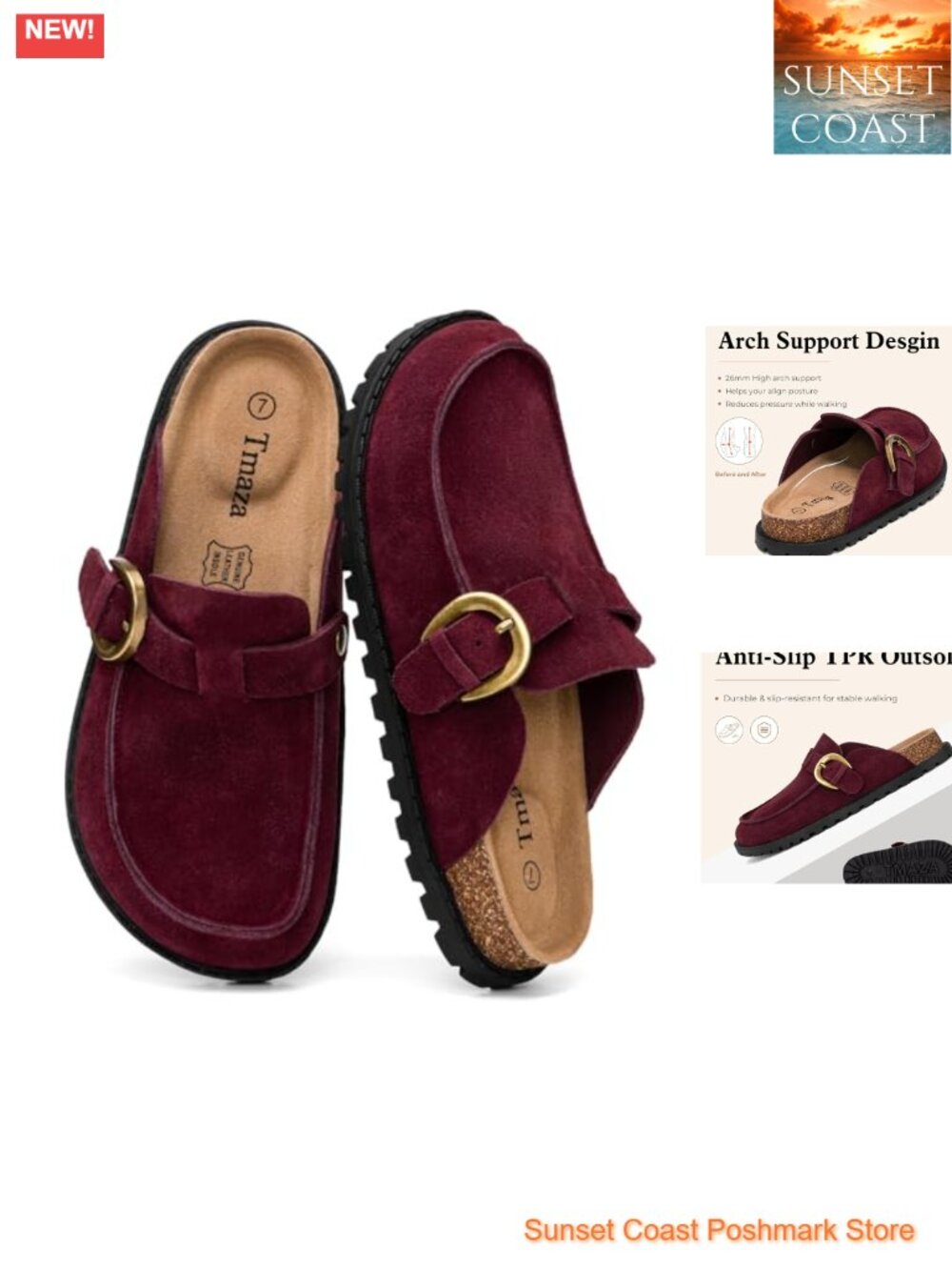 Genuine Suede Clogs with Arch Support Memory Foam Cushioned TPR Sole